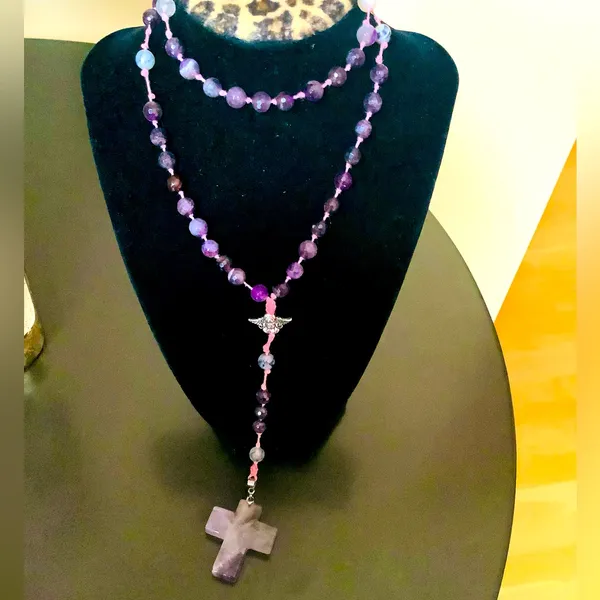 Handmade Natural Amethyst stone Cross necklace 💖 - Image 7