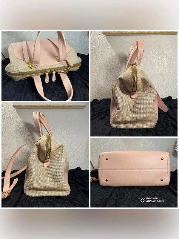 Fendi Chameleon Large Tote Bag 8BL114 Pink Leather Beige Canvas 2-Way Satchel - Image 6