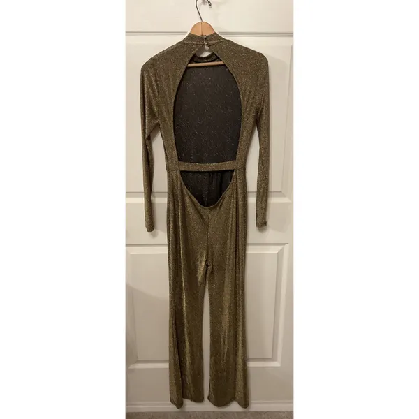 Revolve Superdown Metallic Nissa Open Back Flare Leg Jumpsuit, M - Image 7