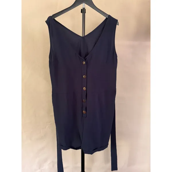 SHEIN XL Navy Blue Button Front Belted Romper Est MSRP $25 - Image 4
