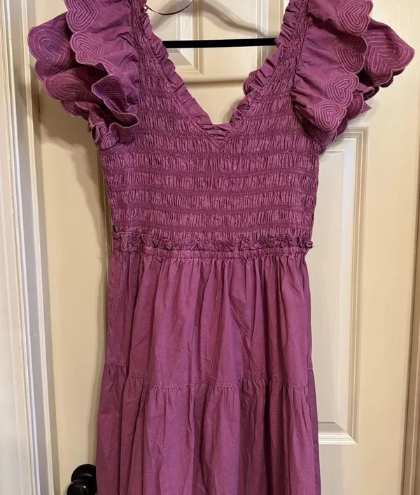 Purple Ruffled Smocked Sundress with Cap Sleeves Size L - Image 3