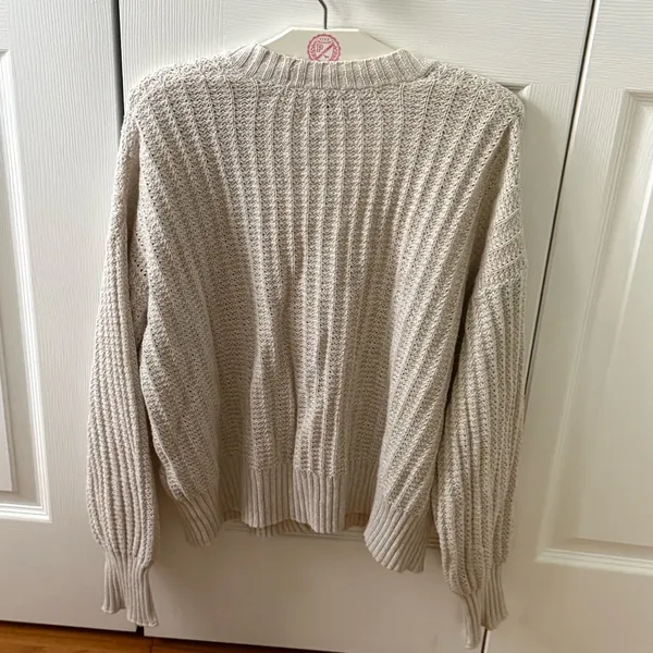 American Eagle Beige Open Knit Ribbed Oversized Cardigan - Image 3