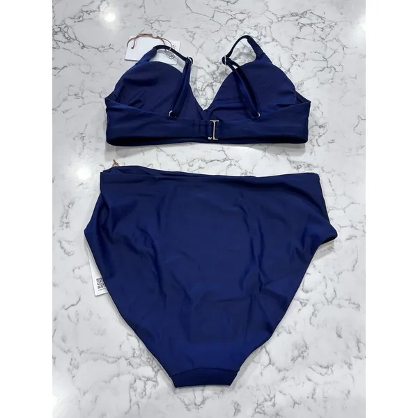 NWT Quince Deep Navy Italian V Neck Bikini Top & High Rise Bottoms Set Small - Image 2