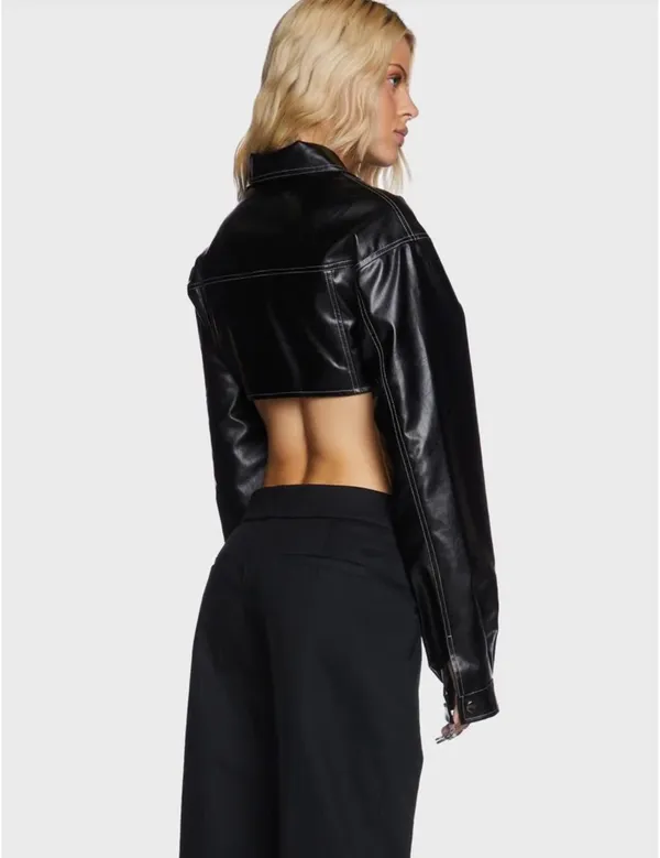 FAYE CROPPED FAUX LEATHER JACKET - Image 3