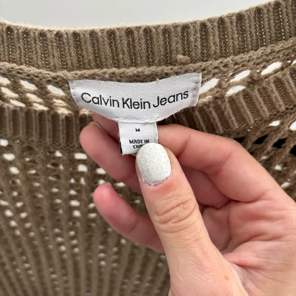Calvin Klein Jeans Cotton Open-Stitch Tan Sweater - Image 4