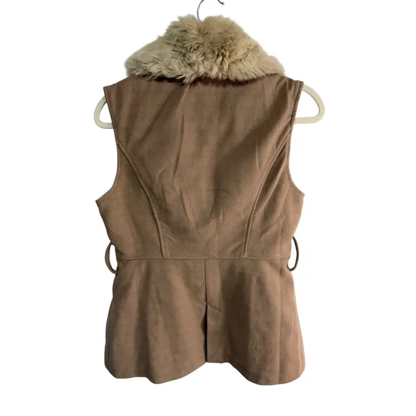 LA Coalition Vest Faux Fur Collar Sleeveless Jacket Women's Size M Tan - Image 4