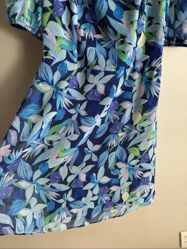 Trendyol Blue Floral Puff Sleeve Open Back Mini Dress EU 38 US 6 Small - Image 5