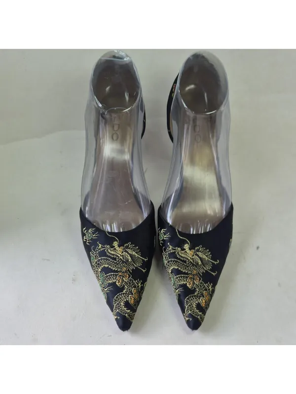 Aldo Size US 8.5 Black Multicolored Oriental Jacquard Pattern Platform Pumps - Image 7