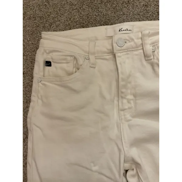 Kancan Straight Leg High Rise White Denim Jeans, 27 - Image 5