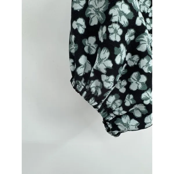 Nine West Floral Print Smocked Waist Peplum Blouse Boho Festival Peasant Top PM - Image 5