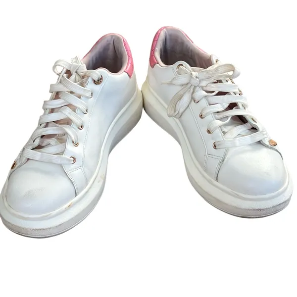 Aldo White and Pink Heart Embellished Sneakers - Image 6