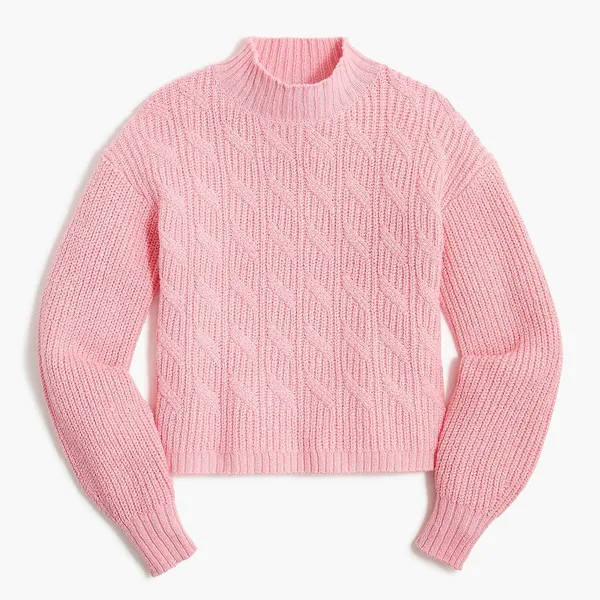 J. Crew Cotton Blend Cable Knit Mock Neck Sweater Bright Peppermint Size Small - Image 2