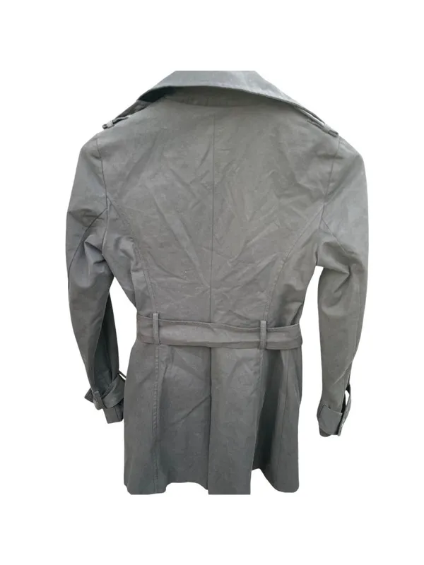 Y2K United Colors of Benetton Black Trench Coat M Minimalist Belted Jacket - Image 2