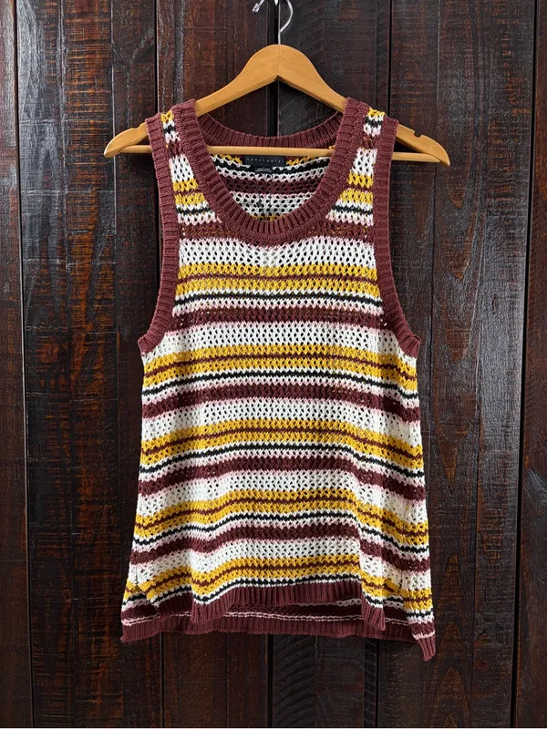 Sanctuary striped crochet knit sweater vest NWT Large - Image 2