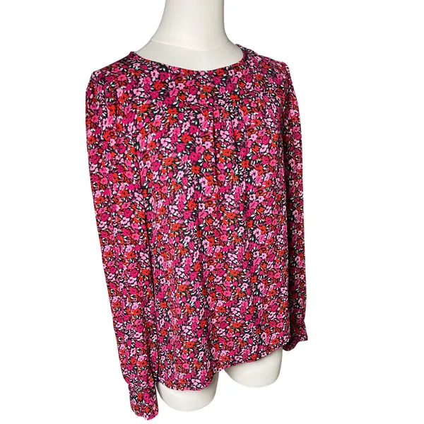 Romantic Floral Long Sleeve Blouse Pink Red‎ J.Crew Womens Size M - Image 2