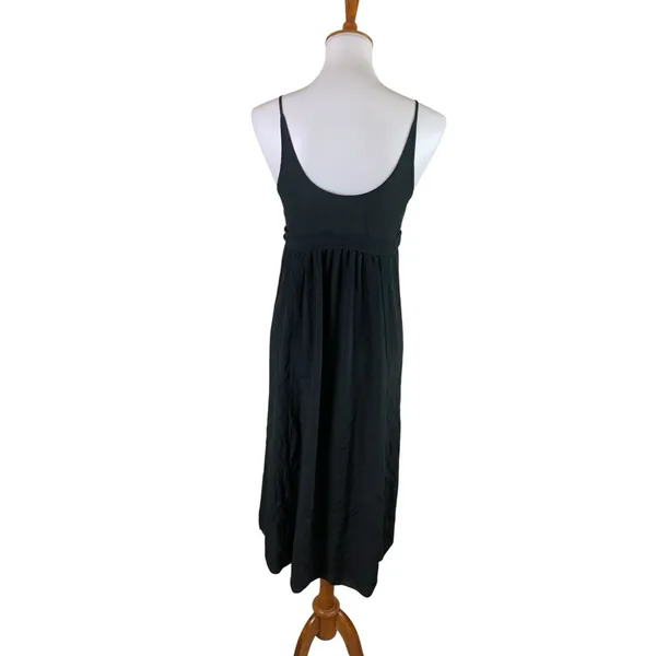 Aritzia Wilfred Bisous Black Silk Spaghetti Strap Empire Waist Maxi Dress Small - Image 3