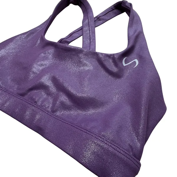 TLF Take Life Further Womens Purple Shimmer Crossback Sports‎ Bra S Yoga Gym - Image 2