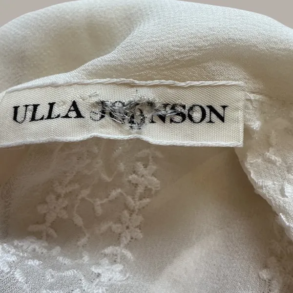 Ulla Johnson Ivory 100% Silk Embroidered Ruffle Tie Neck Blouse Top Size 0 - Image 4