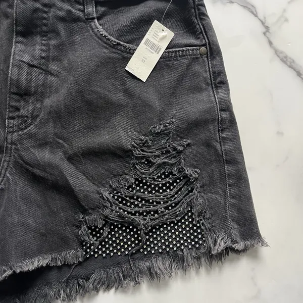 NWT Anthropologie Pilcro Jewel Mesh Denim Shorts Size 29 Distress Festival Rave - Image 7