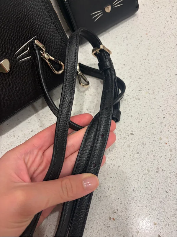 Kate Spade Black Leather Daisy Meow Top Handle Crossbody Bag With Wallet EUC - Image 4