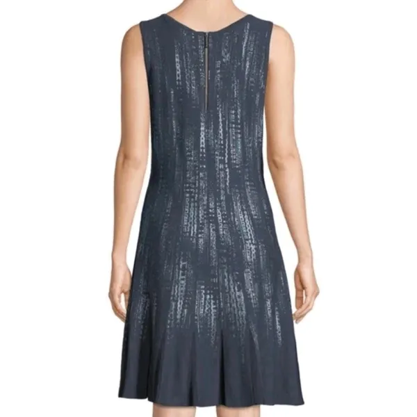 NIC+ZOE Womens XL Navy Blue Abstract Knit‎ Fit and Flare Sleeveless Dress - Image 2