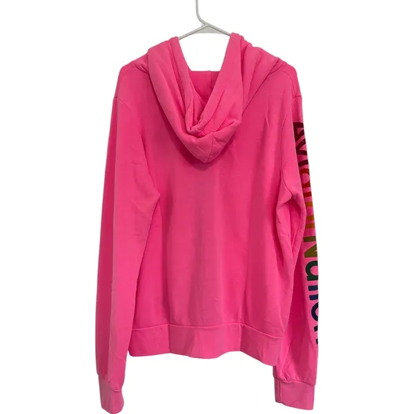 Aviator Nation Full Zip Hoodie Unisex Neon Pink Long Sleeve Pockets Logo Print L - Image 6