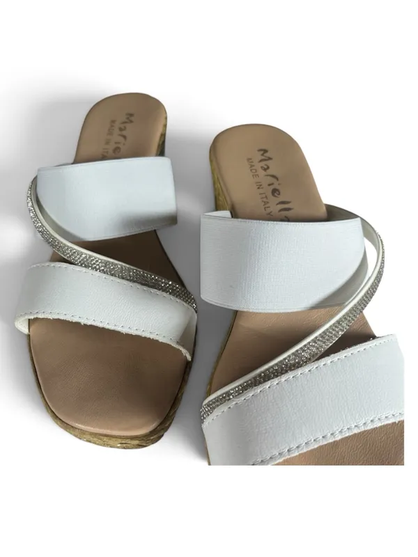 Mariella Made in Italy White Rhinestone Wedge Slide Sandals Size 8 - Image 4