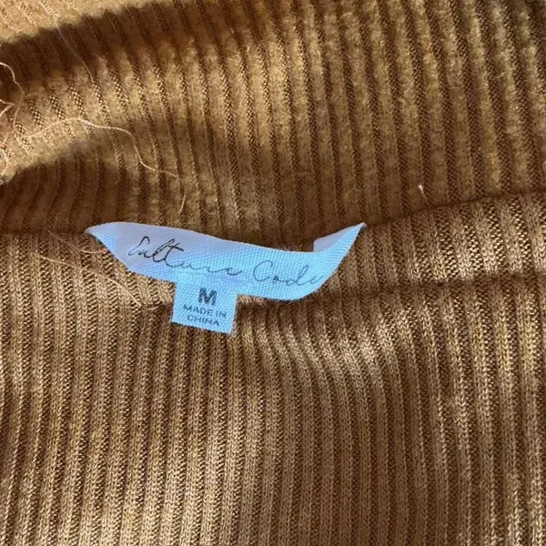 Off Shoulder Long Sleeve‎ Ribbed Knit Top With Button Detail - Mustard - Image 4