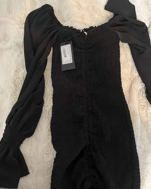 Beginning Boutique Black Long Sleeve Ruched Front Dress - Image 3