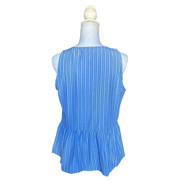 Amazon Blue Pinstripe Tie Front Peplum Top Size M Babydoll Blouse Cottagecore Summer - Image 5