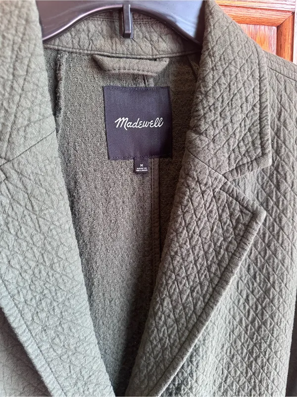 Madewell Diamond Jacquard Shaw Blazer Dark Forest Green Size Medium 100% cotton - Image 2