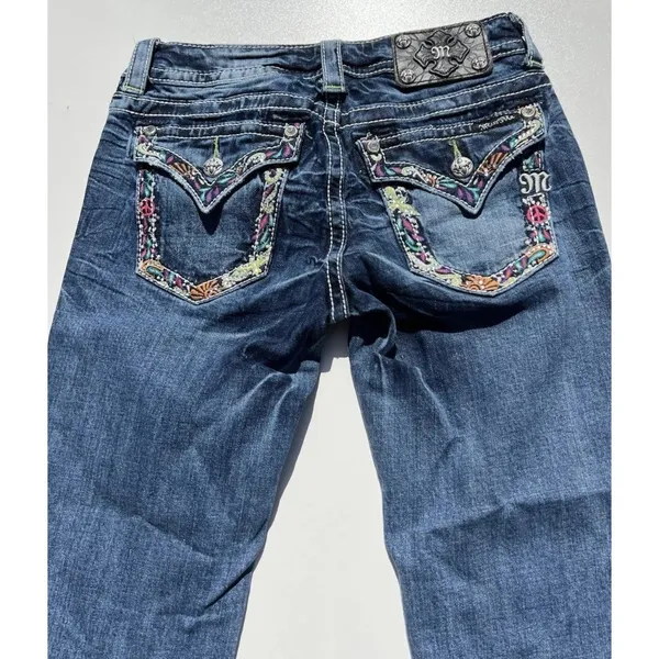 Miss Me Jeans Womens 27 Low Rise Signature Boot Cut Distress Beaded Embroidered - Image 3