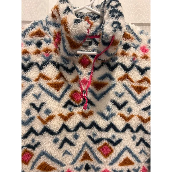 Eddie Bauer Womens Large Quarter Zip Sherpa Fleece Pullover Geometric Southwest‎ - Image 3