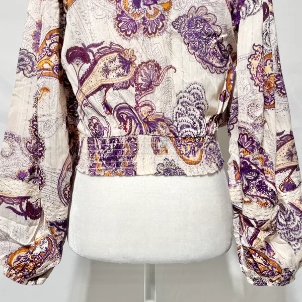 Band Of The Free New Paisley Lace V-Neck Balloon Sleeve Crop Top Size Small - Image 15