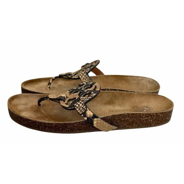 Tory Burch Miller Cloud Stamped Snake Printed Leather/Cork Sandals Women's Sz 11 - Image 3