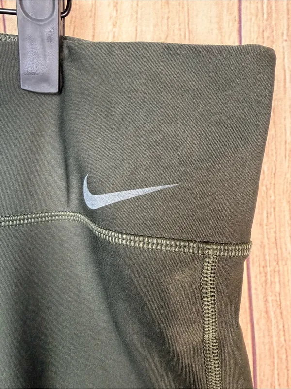 Nike Dark Olive Green Capri Leggings with Black Side Panels - Image 2