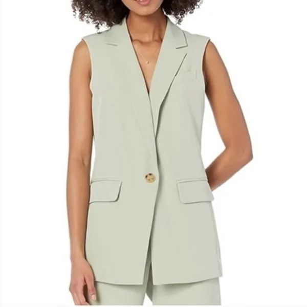 Prettygarden Women's Size Small Sleeveless Vest Light Sage Green One Button 7106 - Image 3