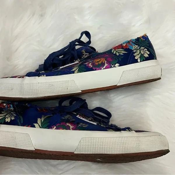 Superga Korelaw Satin Blue / Pink Embroidered Lace Up Sneakers 8 - Image 2