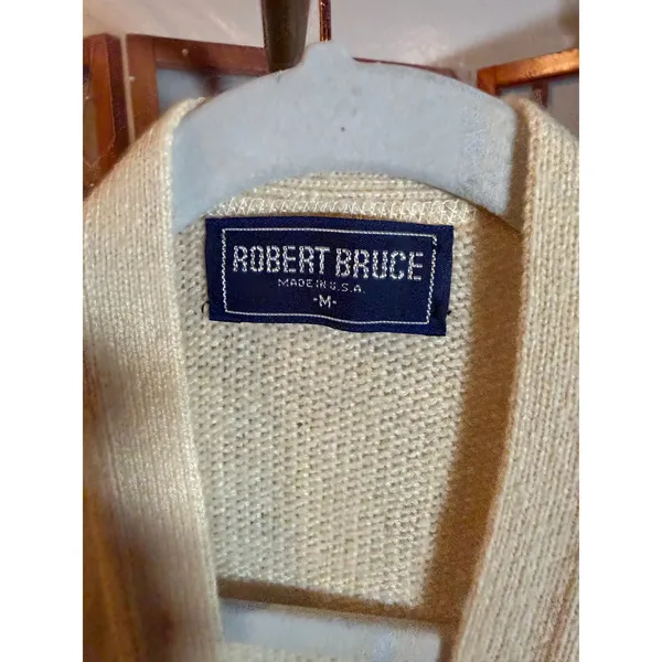 Vintage Robert Bruce Cardigan Vest Sweater Men's Medium Cream Knit Preppy - Image 3