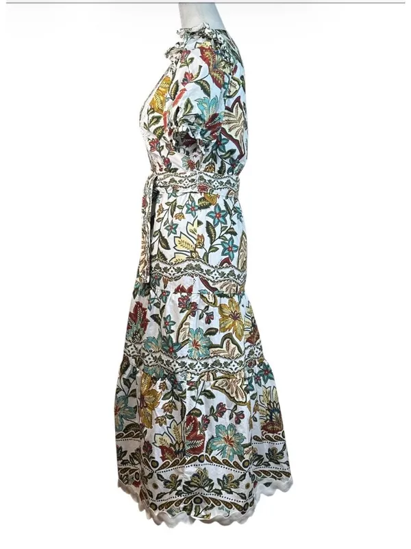 FARM Rio Botanicals Belted Midi Dress in Small Womens Cotton Poplin Floral - Image 9