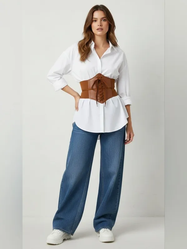 Corset Style Wide Girdle Fashion Elastic Faux Leather Skinny Elastic Waist‎ Belt - Image 9