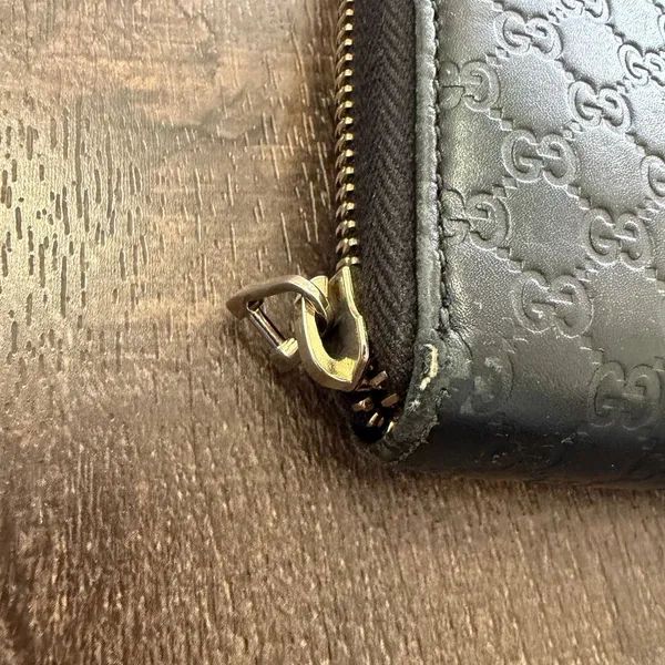 Gucci Guccissima Zip Around Wallet Black Leather GG Embossed Long Wallet - Image 9