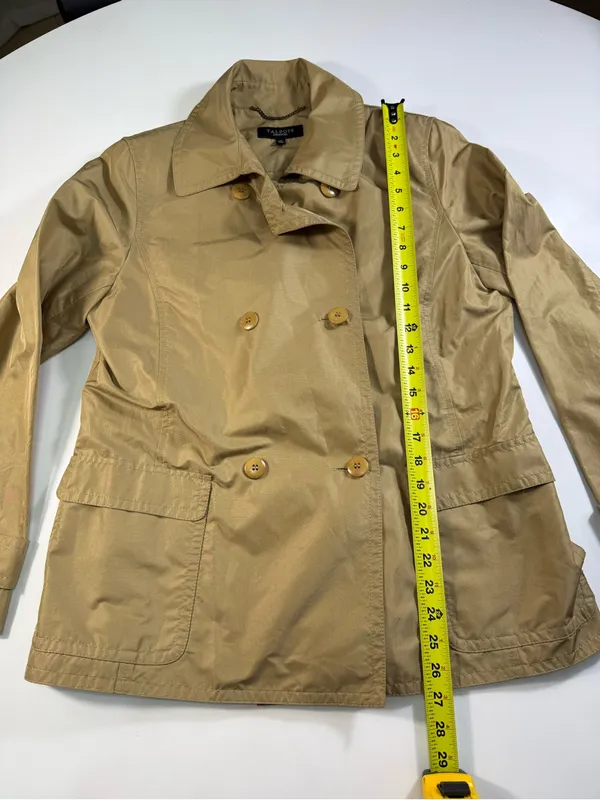 Talbots Cotton Silk Blend Khaki Double-Breasted Trench Coat - Image 3