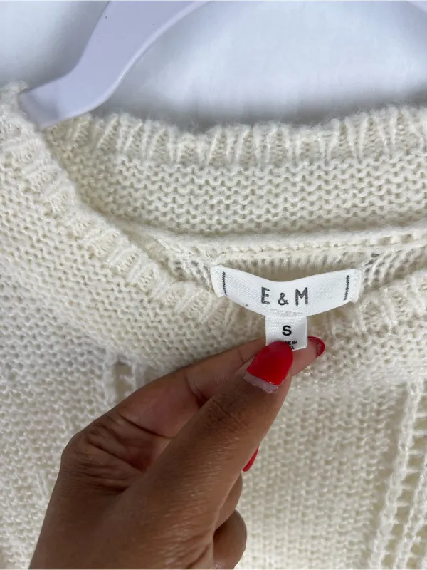Open-Knit‎ Crewneck Sweater in Cream - Women's - Image 2