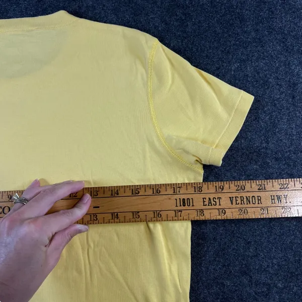 Ralph Lauren Sport Women Yellow Cotton Ribbed Crew Neck T-Shirt Size L Pony Logo - Image 6