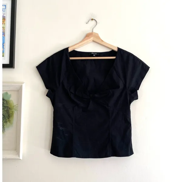 MADEWELL Twist Front Seamed Poplin Top in Black Size 4 - Image 2