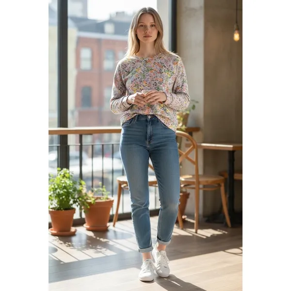 Elie Tahari Women Floral Print Lavender Crew Neck Long Sleeve‎ Sweatshirt Top M - Image 5
