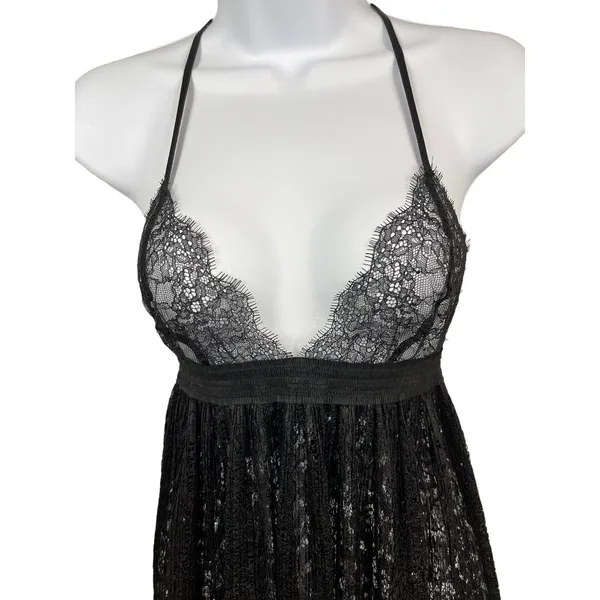 Victoria’s Secret Black Floral Mesh Lace Halter Babydoll Lingerie Dress S - Image 2
