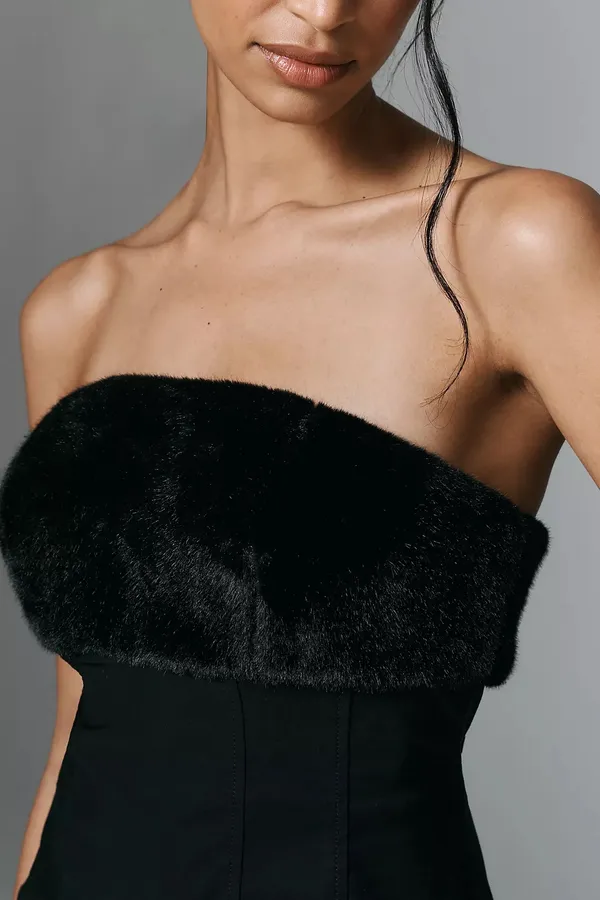 Anthropologie Strapless Faux Fur Trim Slim Midi Dress, Size M - Image 4