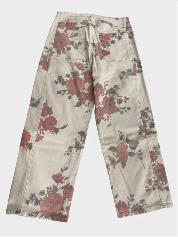 Easel Floral Print Barrel Denim Pants Size L - Image 2